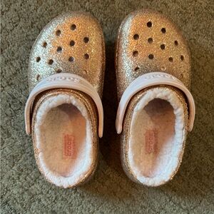 Gold glitter lined crocs size c12